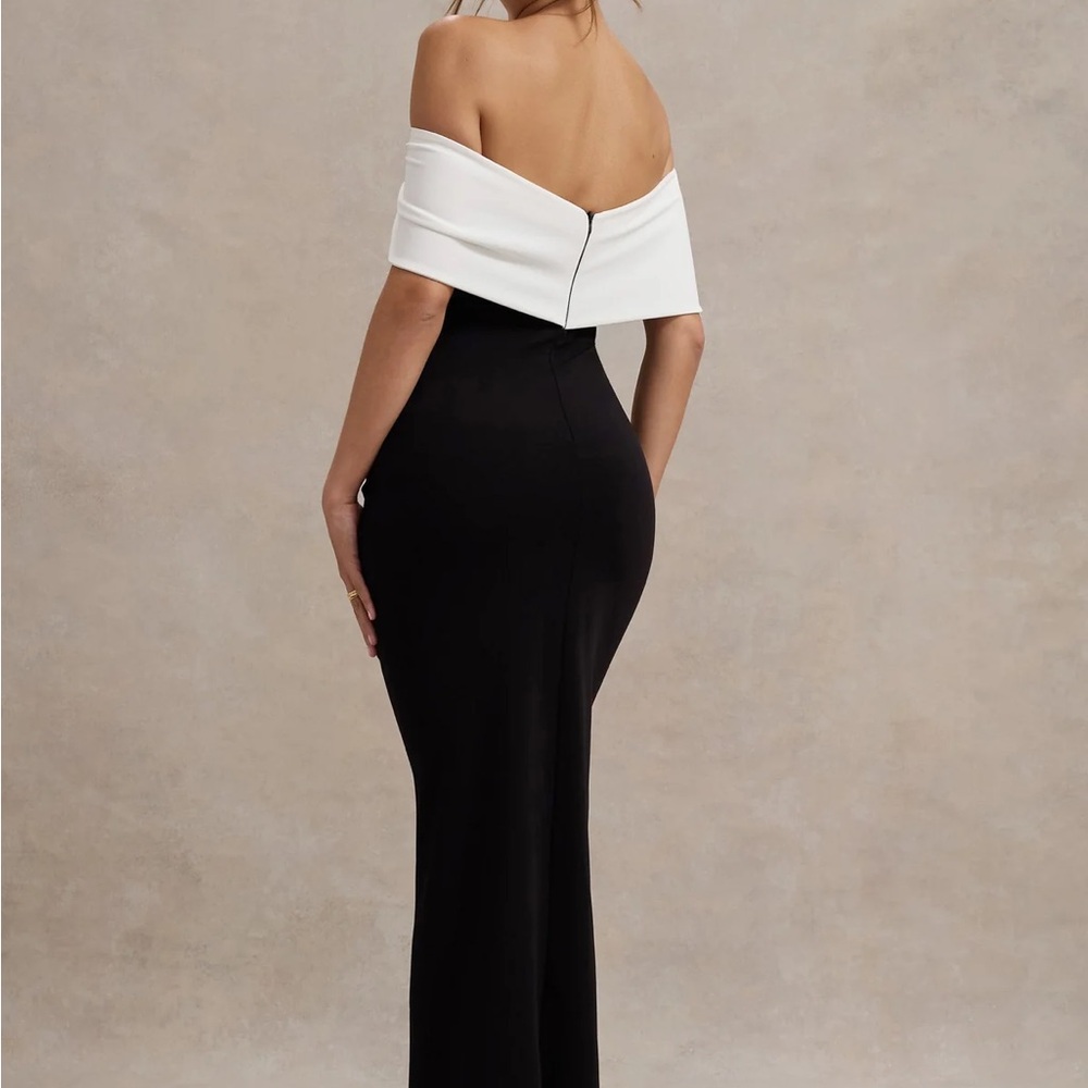 Eva Bardot Bow Club L London Strapless Black and White Dress - Picture 4 of 8